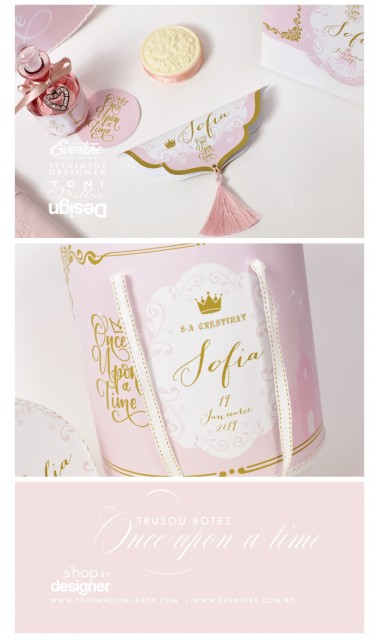Trusou de botez brodat pentru fetite cu printese, Once upon a time 10